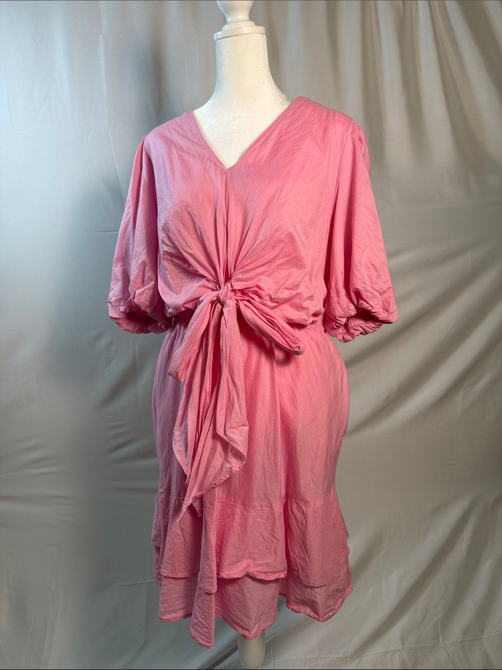 Lauren Ralph Lauren Pink Tie-Front V-Neck Dress